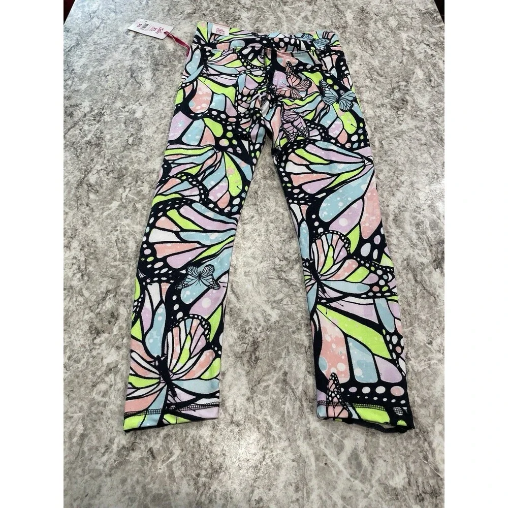 JUSTICE Size 16/18 Butterfly Print Leggings Phone Pockets Ornate Ankle NEW
